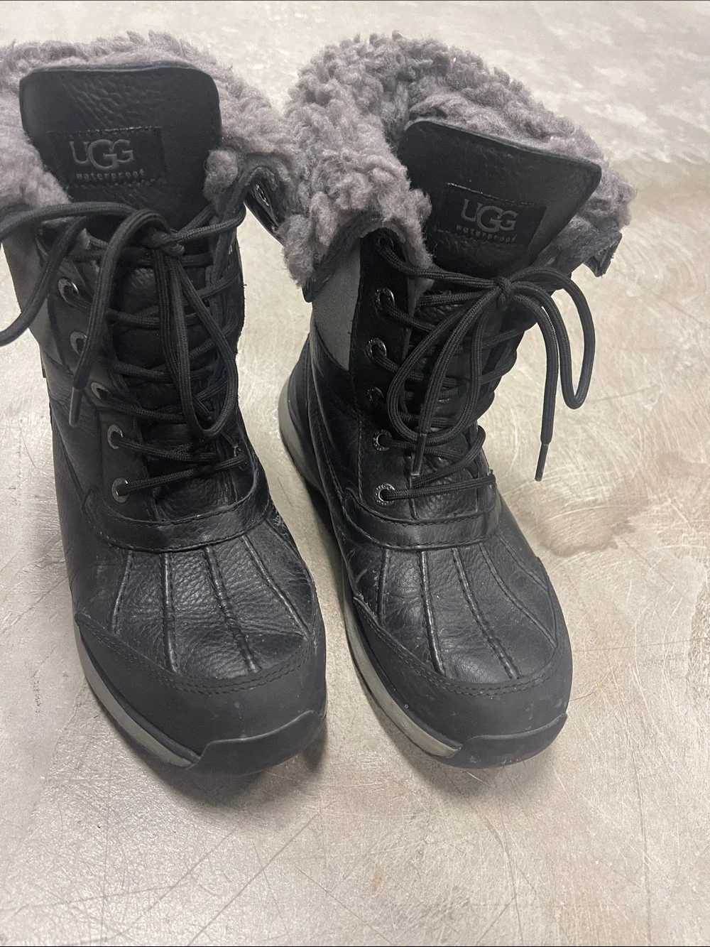 Women’s UGG Black Lace-Up Waterproof Winter Boots with Shearling Collar